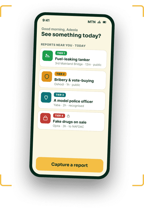 CrowdEye app showing nearby community reports